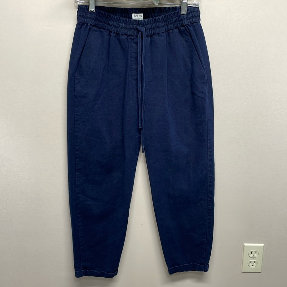 J. Crew Linen Cotton Navy Drawstring Pants Style H5607 Size 4